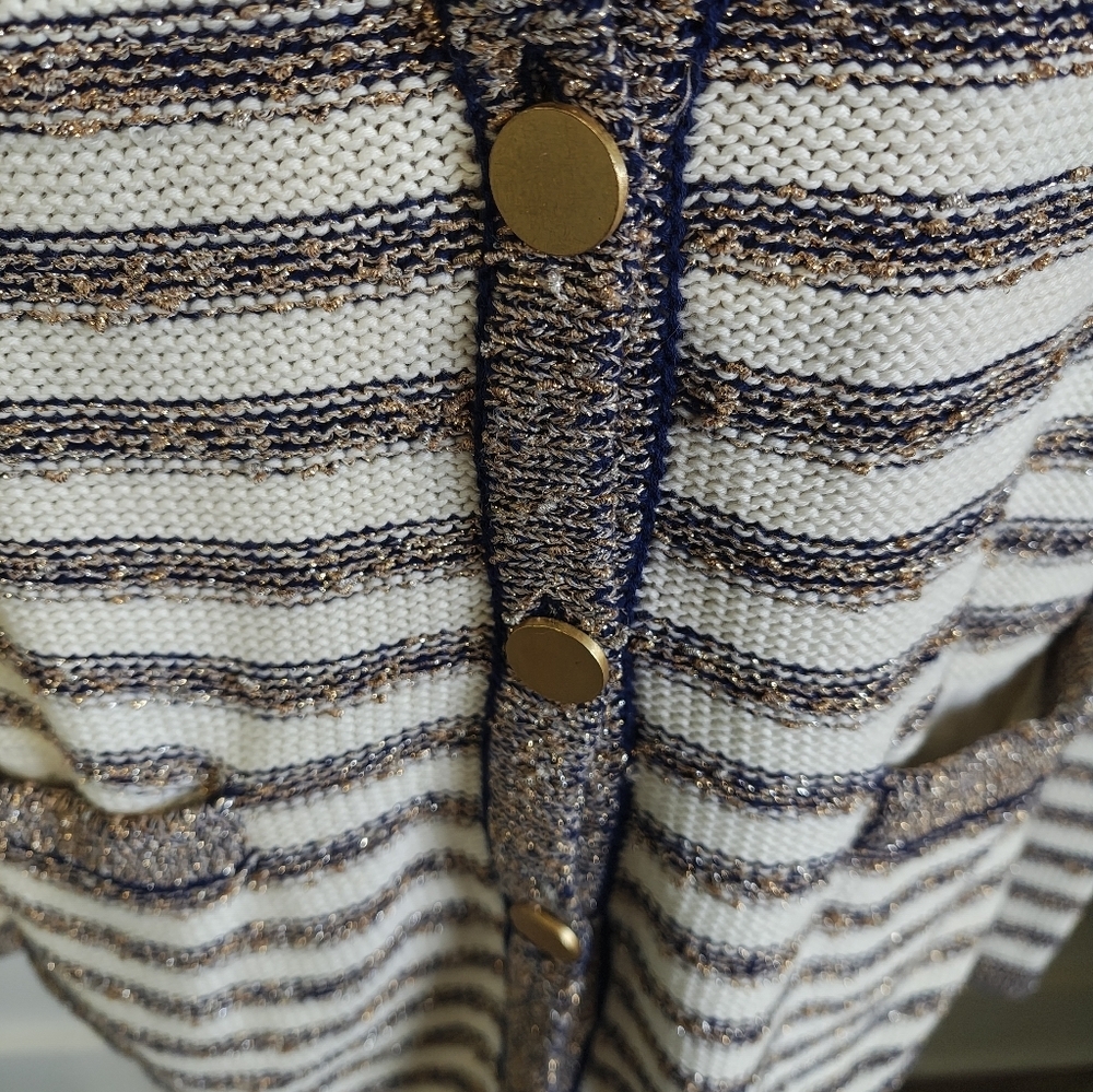 Banana Republic Striped Navy And White Cardigan Gold Foil Thread - Picture 3 of 7